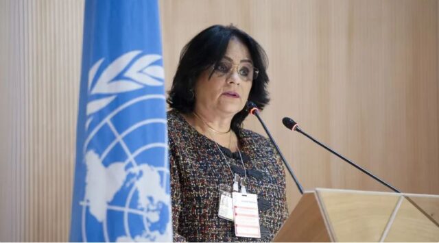 Ministra Damares Alves discursa em reunião do Conselho de Direitos Humanos da ONU em Genebra.