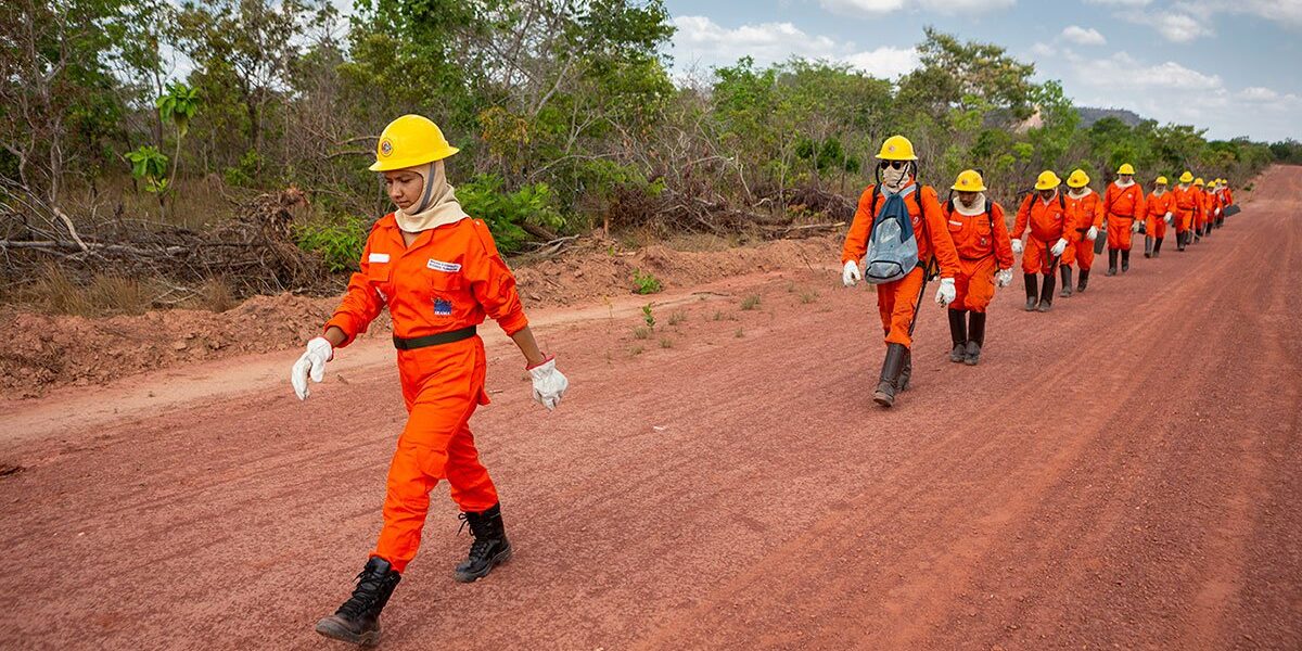 Brigada de incêndio na Terra Indígena Krikati, no Maranhão. Foto: Fernando Martinho/ISA/Greenpeace