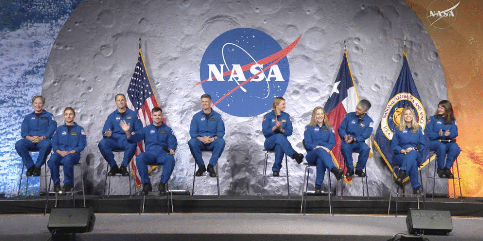 Transmissão do anúncio da Nasa sobre a turma de candidatos a astronauta de 2025, no Centro Espacial Johnson em Houston - Nasa/via The New York Times